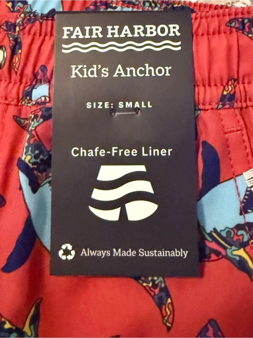 Fair Harbor Kids Red Swim Trunks with Blue Shark Print - New with tag